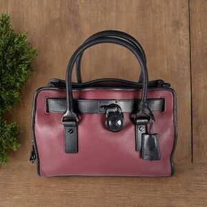 LN - Michael Kors Hamilton Leather Merlot/Black Satchel Medium Size